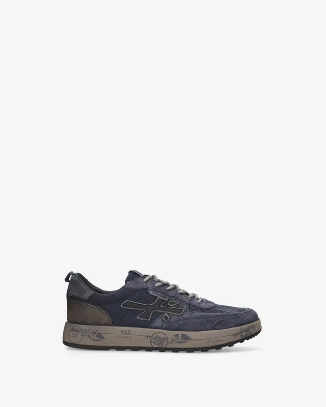 premiata-nous-8460-sneaker-navy-braun-suede-leder image 1