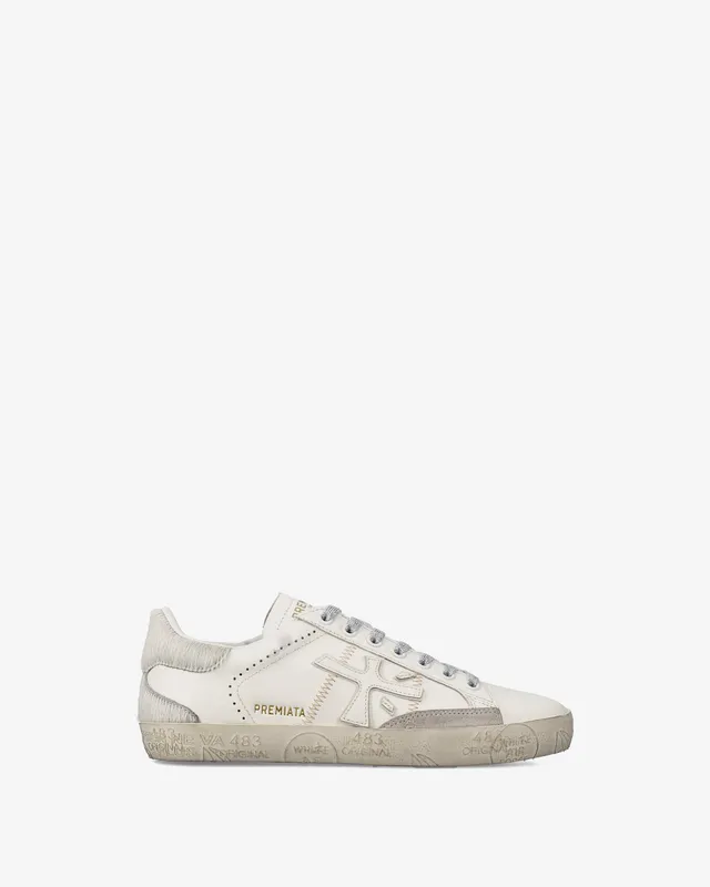premiata-stevend-7608-sneaker-panna-wei-leder-suede-mit-gold-und-animalier-logo image 1