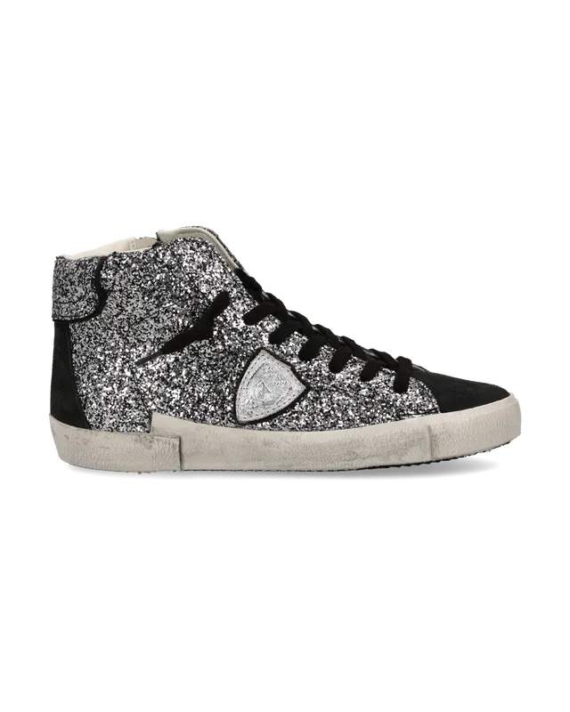 philippe-model-prsx-high-damen-sneaker-pailletten-schwarz-silber image 1