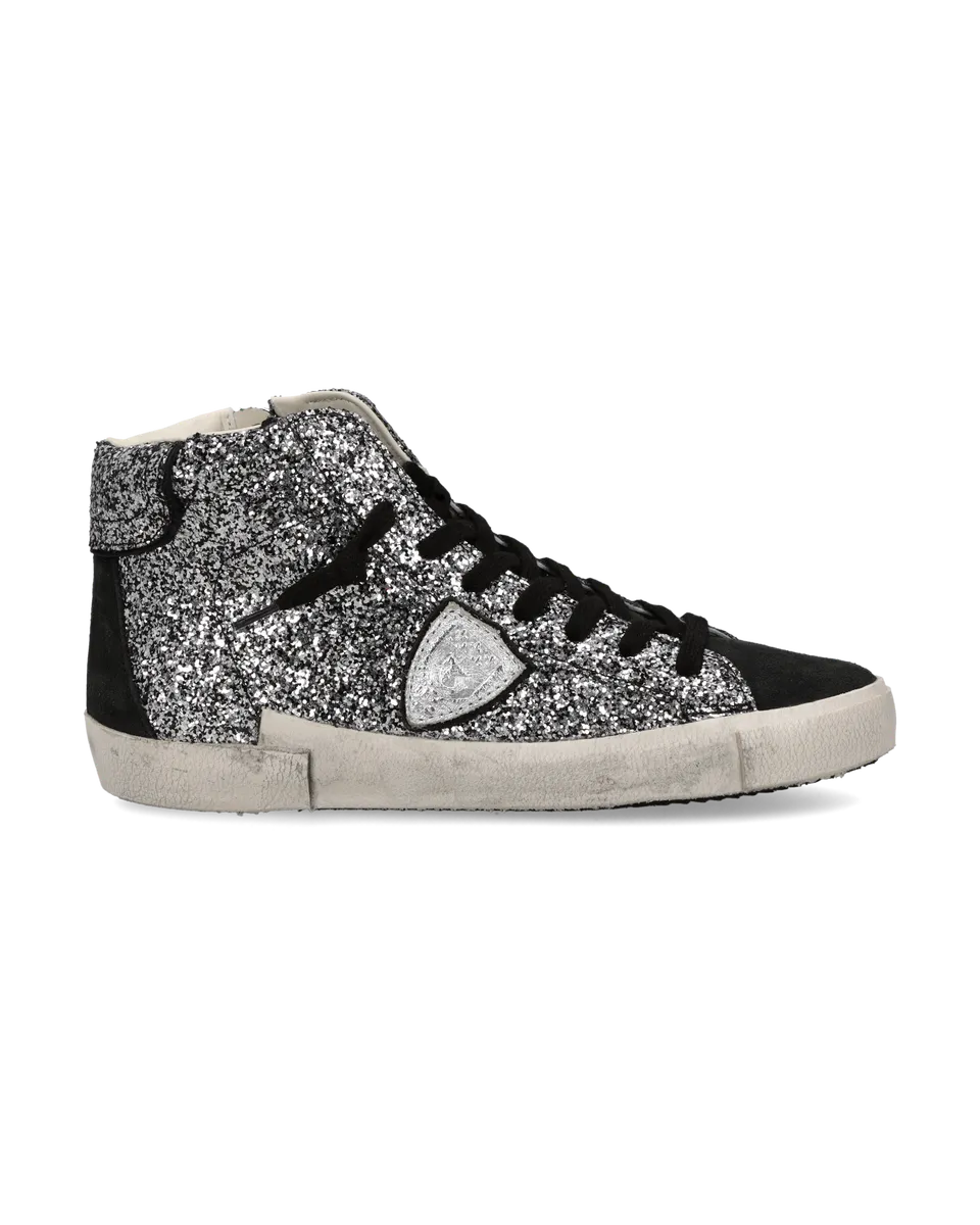 philippe-model-prsx-high-damen-sneaker-pailletten-schwarz-silber image 1