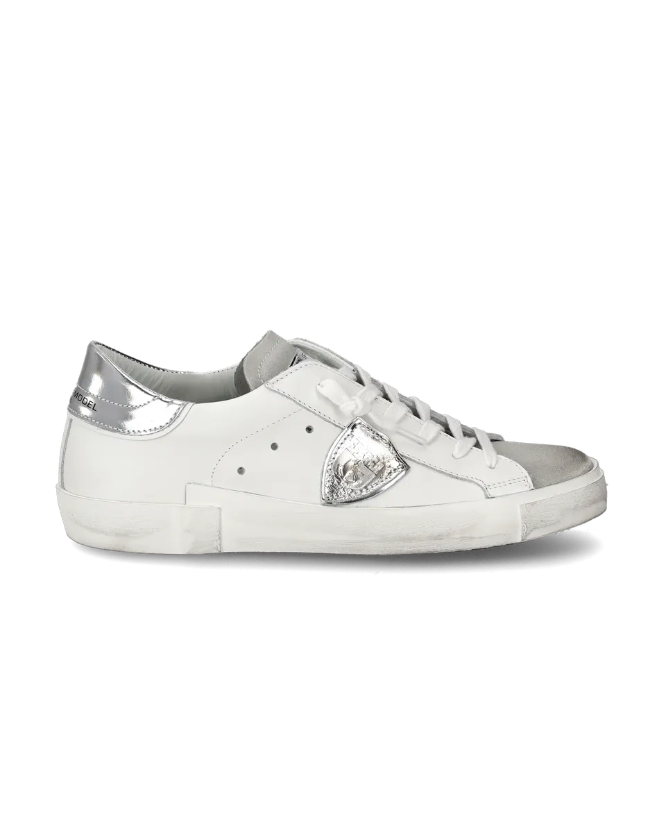 philippe-model-prsx-damen-low-sneaker-wei-silber-metallic-leder image 1