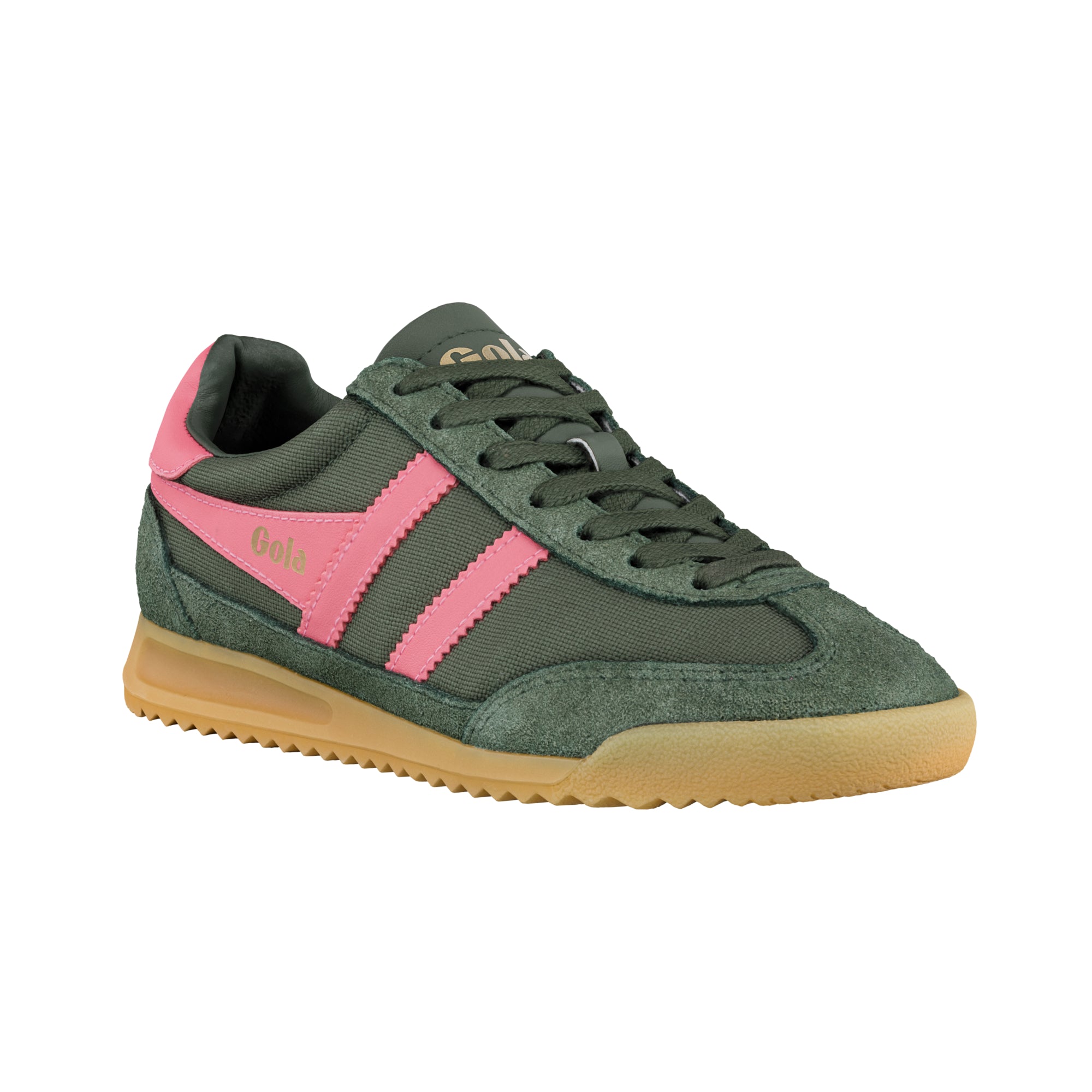 gola-tornado-damen-sneaker-dunkelkhaki-bonbonrosa-nylon-wildleder image 2