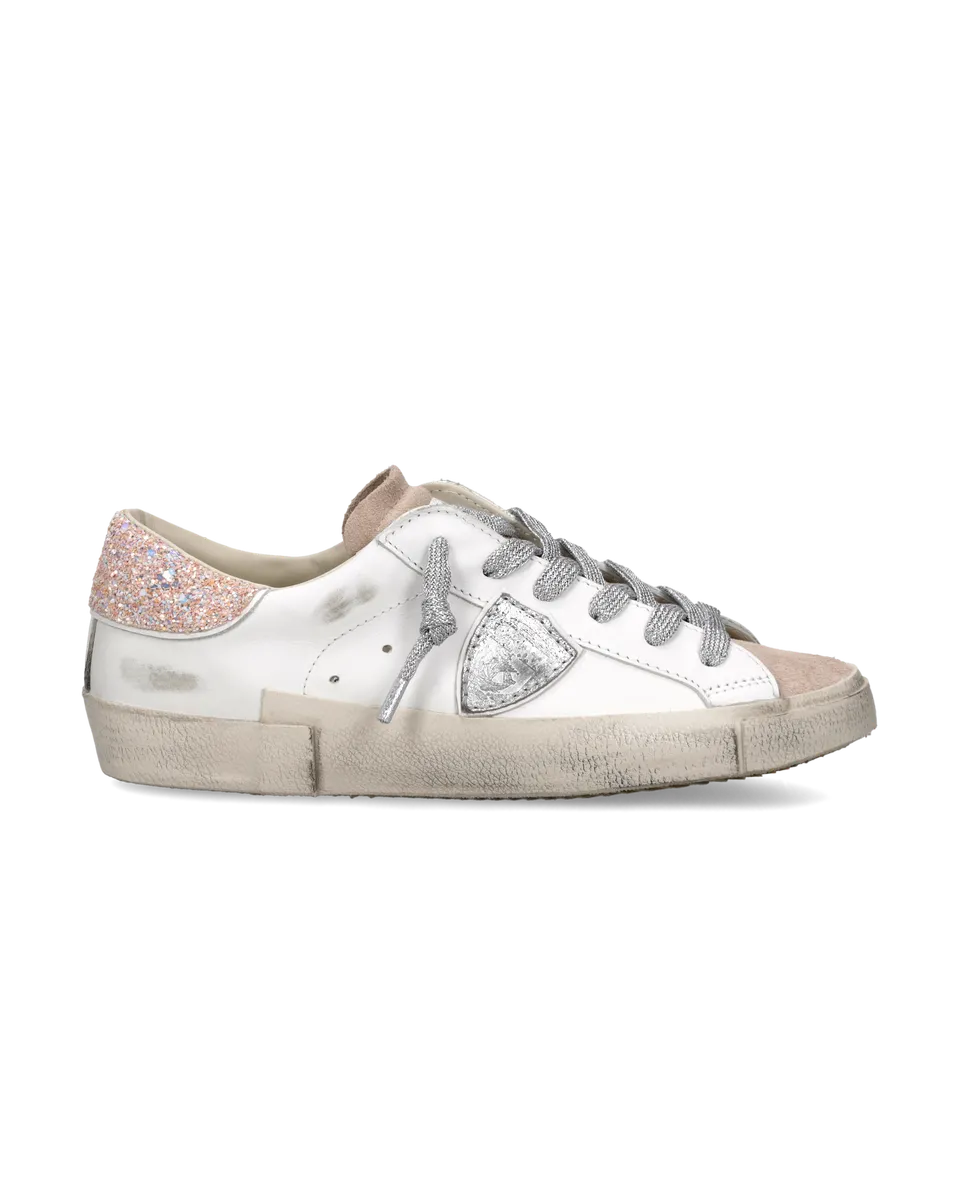 philippe-model-prsx-sneaker-damen-wei-rosa-silber-pailletten image 1