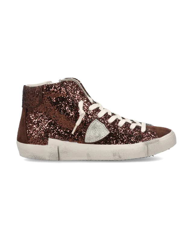 philippe-model-prsx-high-damen-sneaker-braun-platin-glitzer image 1