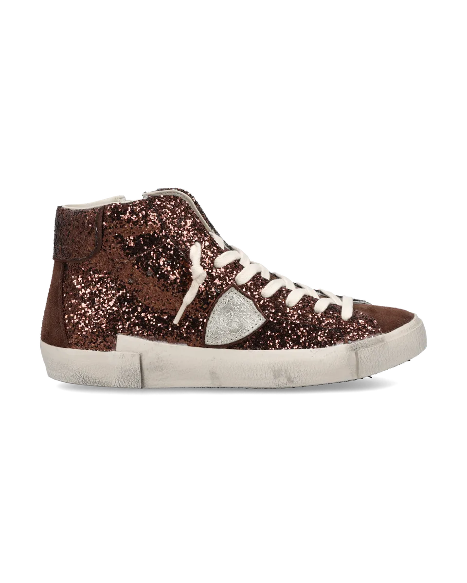 philippe-model-prsx-high-damen-sneaker-braun-platin-glitzer image 1