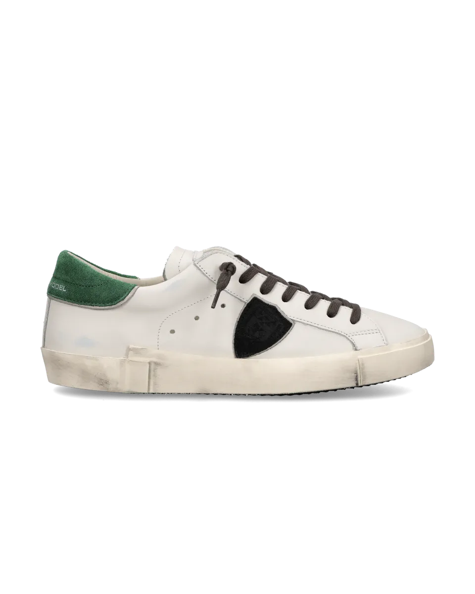 philippe-model-prsx-herren-sneaker-wei-flaschengr-n-glattleder-einsatz image 1
