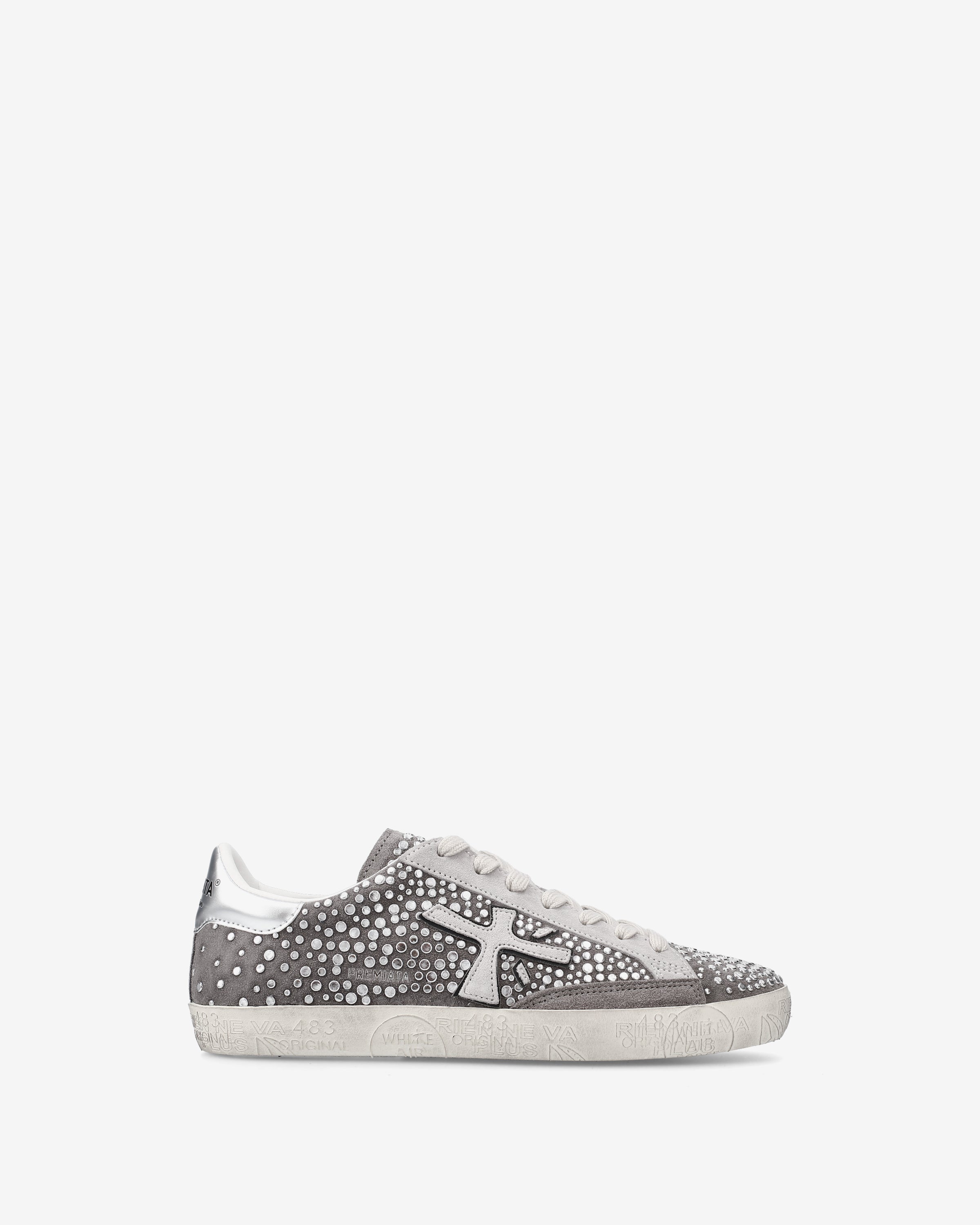 premiata-stevend-7850-damen-sneaker-suede-hellgrau-silber-glam image 1