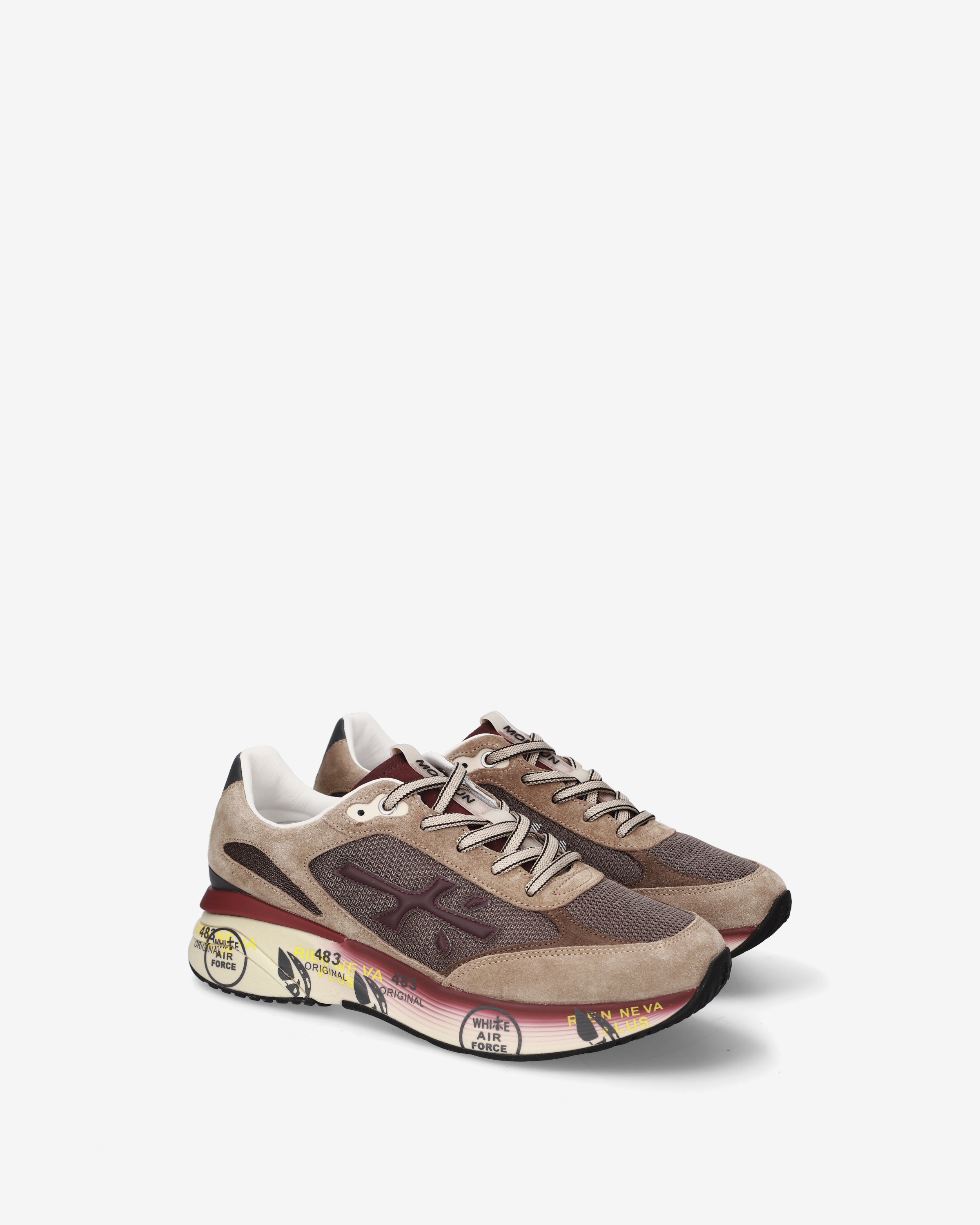 premiata-moerun-8538-sneaker-beige-bordeaux-herren-mesh image 2