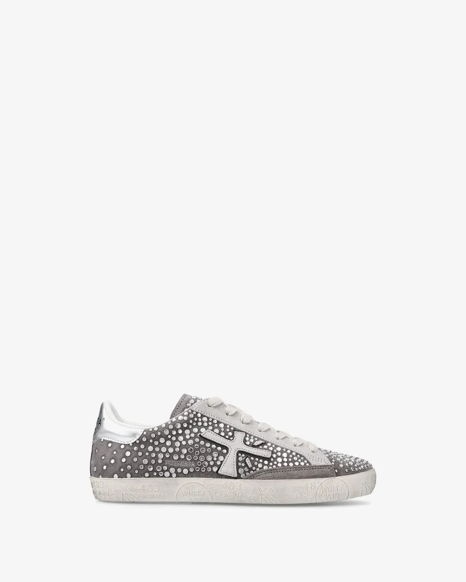 premiata-stevend-7850-damen-sneaker-suede-hellgrau-silber-glam image 1