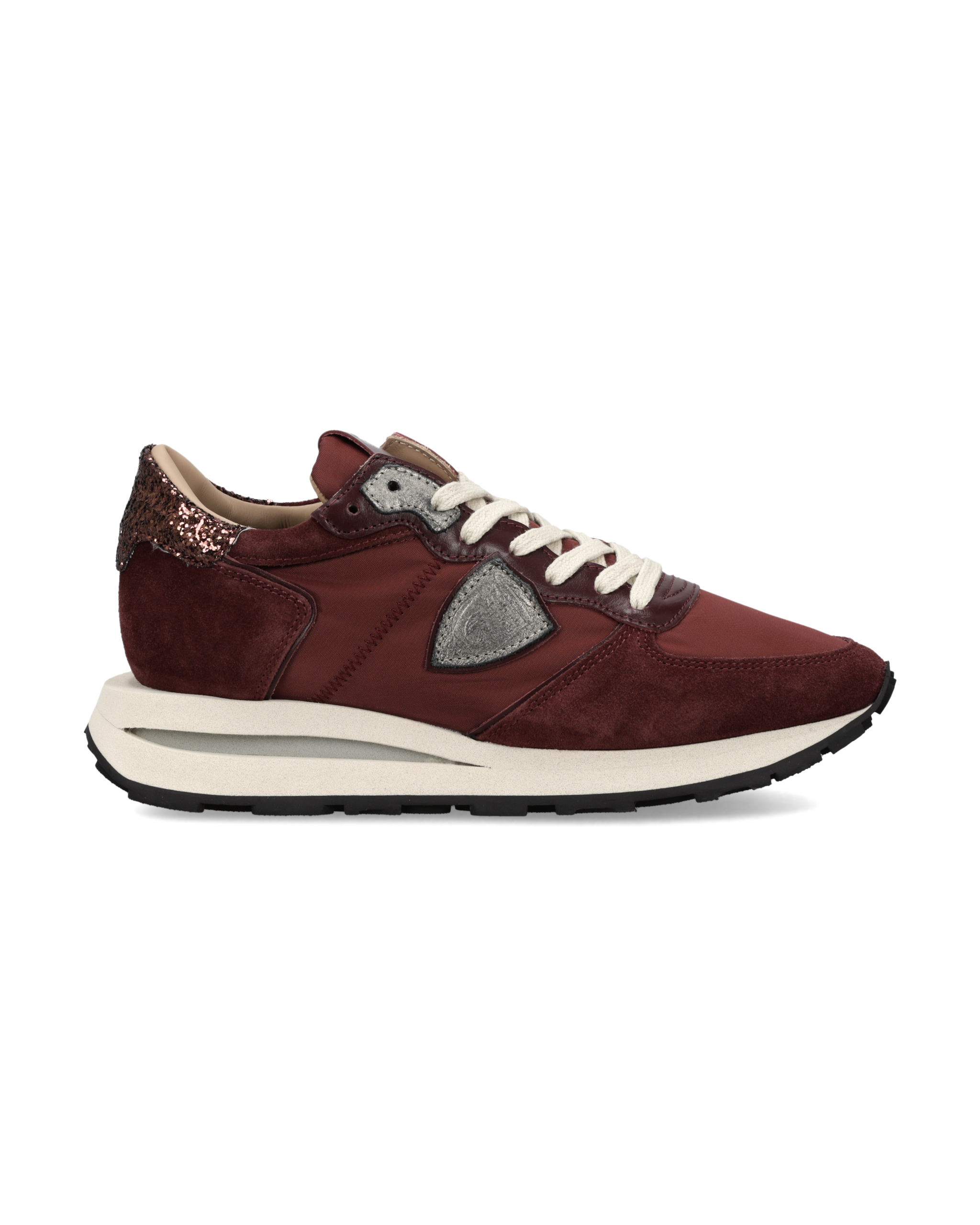 philippe-model-tropez-haute-damen-high-top-sneaker-bordeaux-silber-glitzer image 1