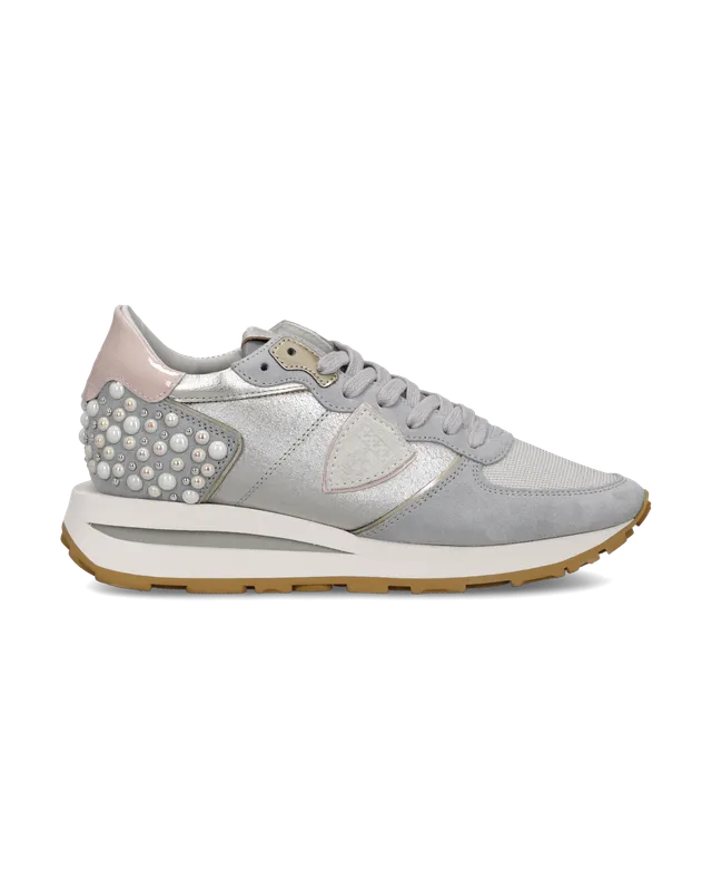 philippe-model-tropez-haute-sneaker-damen-silber-rosa-perlen image 1