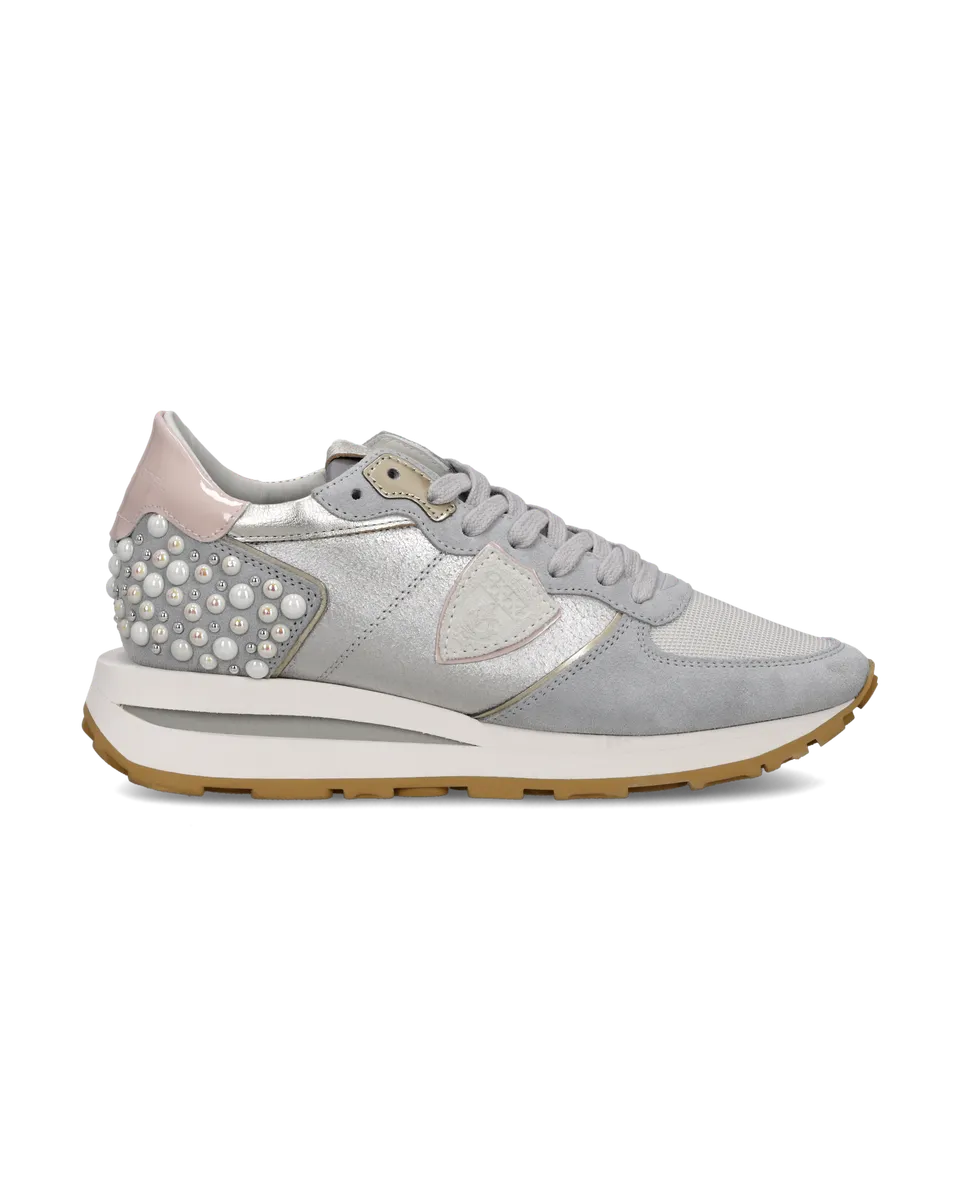 philippe-model-tropez-haute-sneaker-damen-silber-rosa-perlen image 1