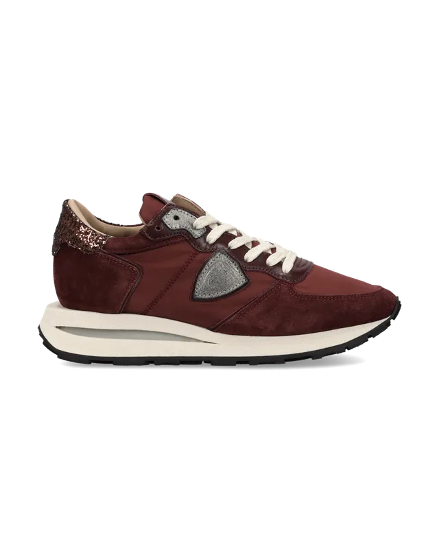 philippe-model-tropez-haute-damen-high-top-sneaker-bordeaux-silber-glitzer image 1