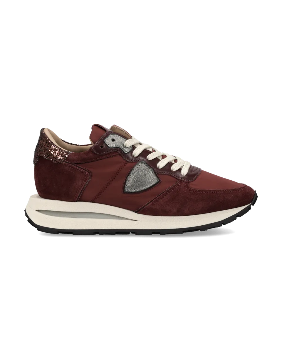 philippe-model-tropez-haute-damen-high-top-sneaker-bordeaux-silber-glitzer image 1