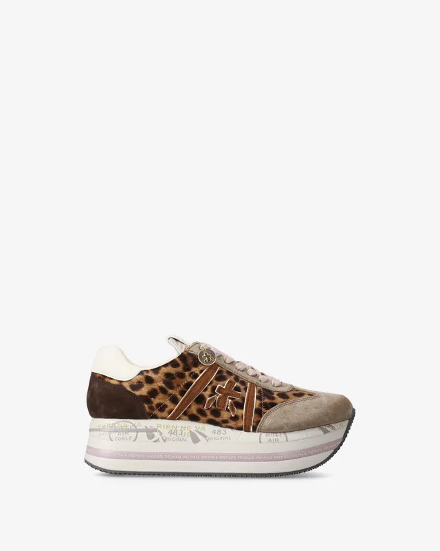 premiata-beth-7741-sneaker-beige-braun-animalier-suede-cavallino-maxi-sohle image 1