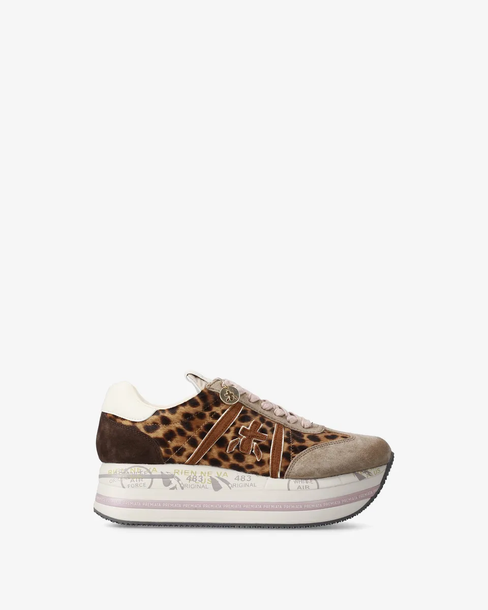 premiata-beth-7741-sneaker-beige-braun-animalier-suede-cavallino-maxi-sohle image 1