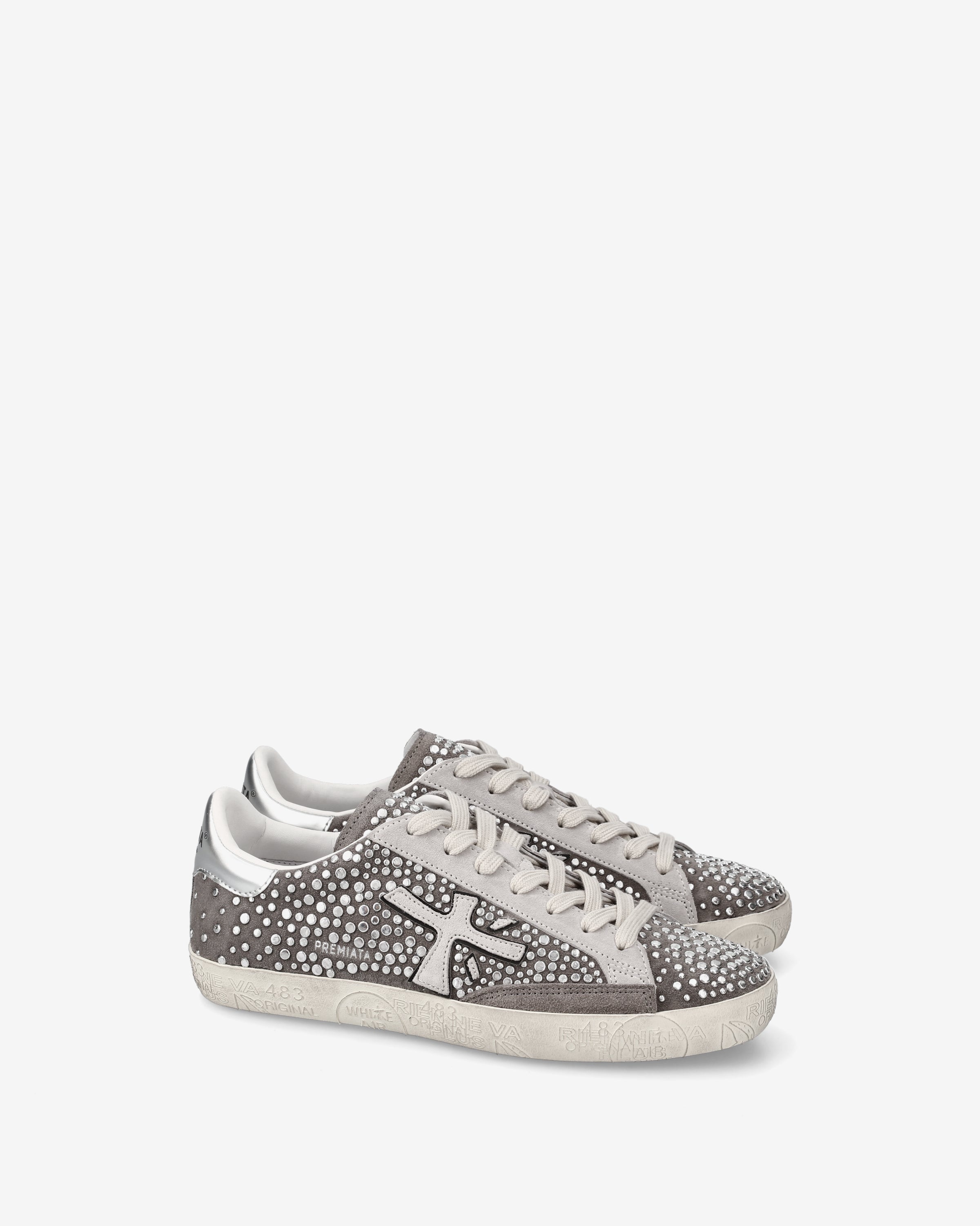 premiata-stevend-7850-damen-sneaker-suede-hellgrau-silber-glam image 4