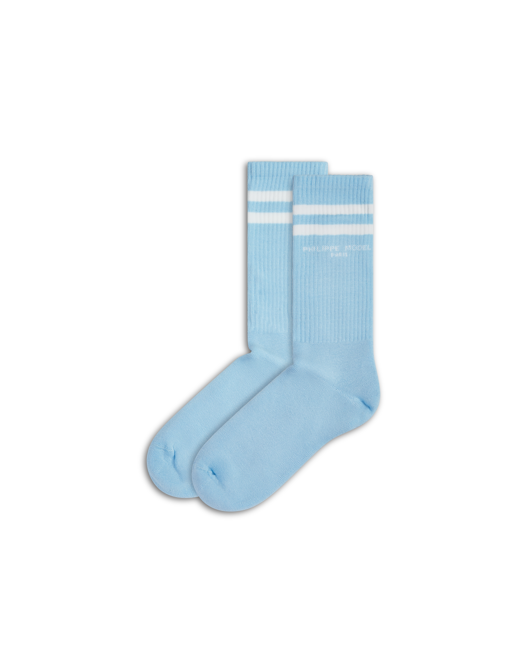 philippe-model-baumwoll-socken-hellblau-wei-gestreift image 1