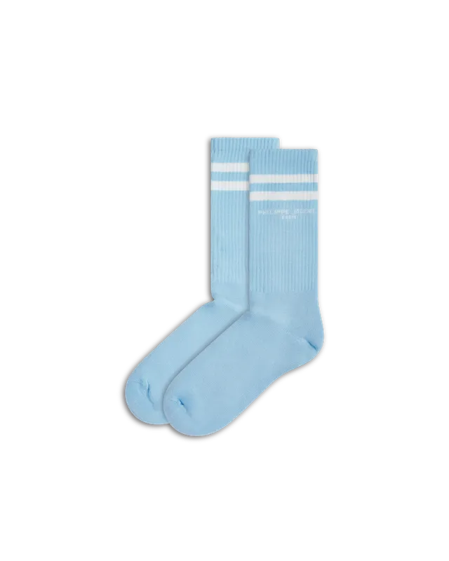 philippe-model-baumwoll-socken-hellblau-wei-gestreift image 1