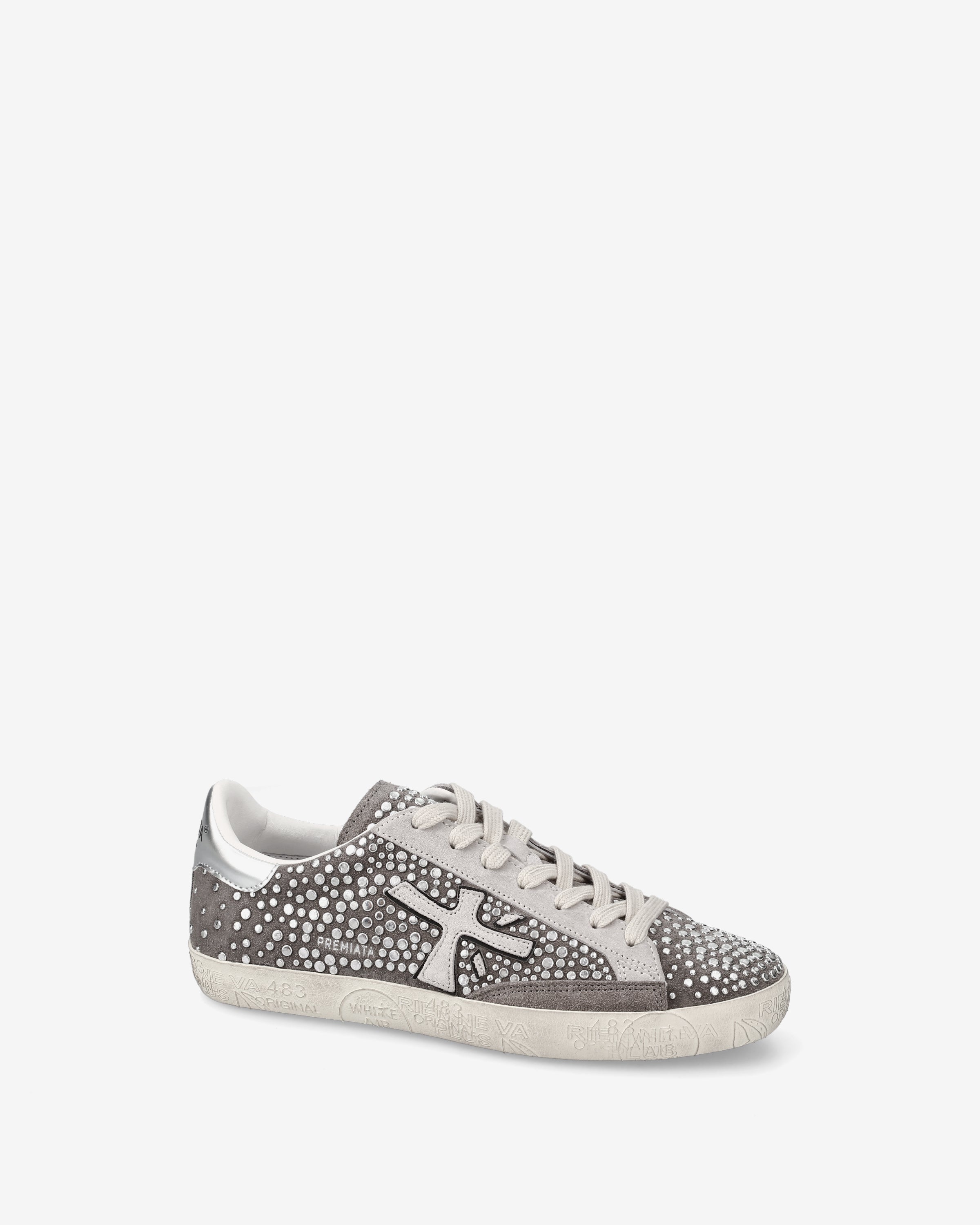 premiata-stevend-7850-damen-sneaker-suede-hellgrau-silber-glam image 2