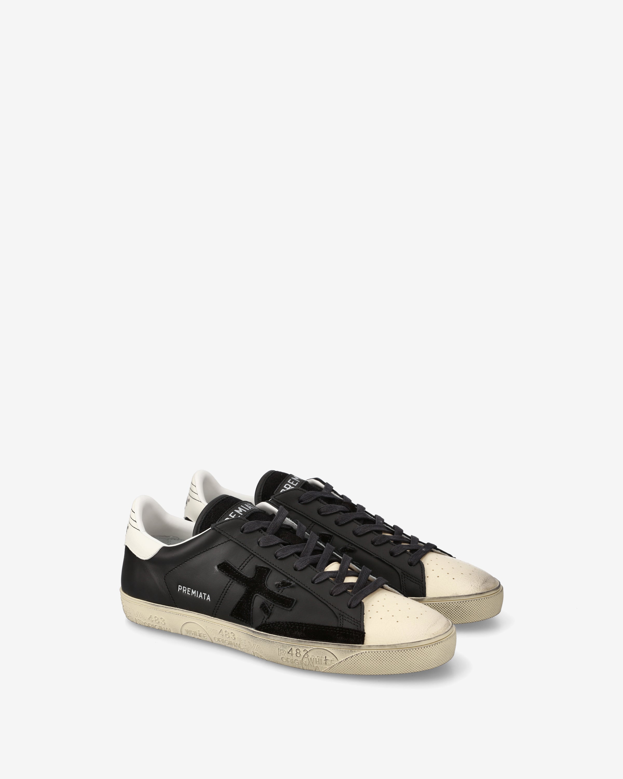 premiata-steven-7632-leder-sneaker-herren-schwarz-wei image 2