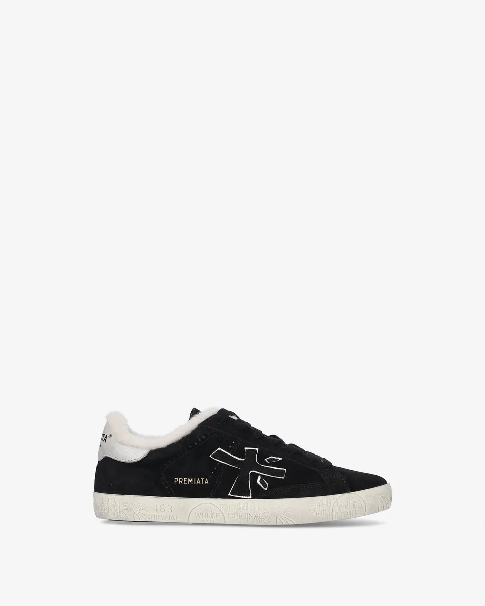 premiata-stevend-8487m-damen-sneaker-suede-schwarz-mit-wei image 1