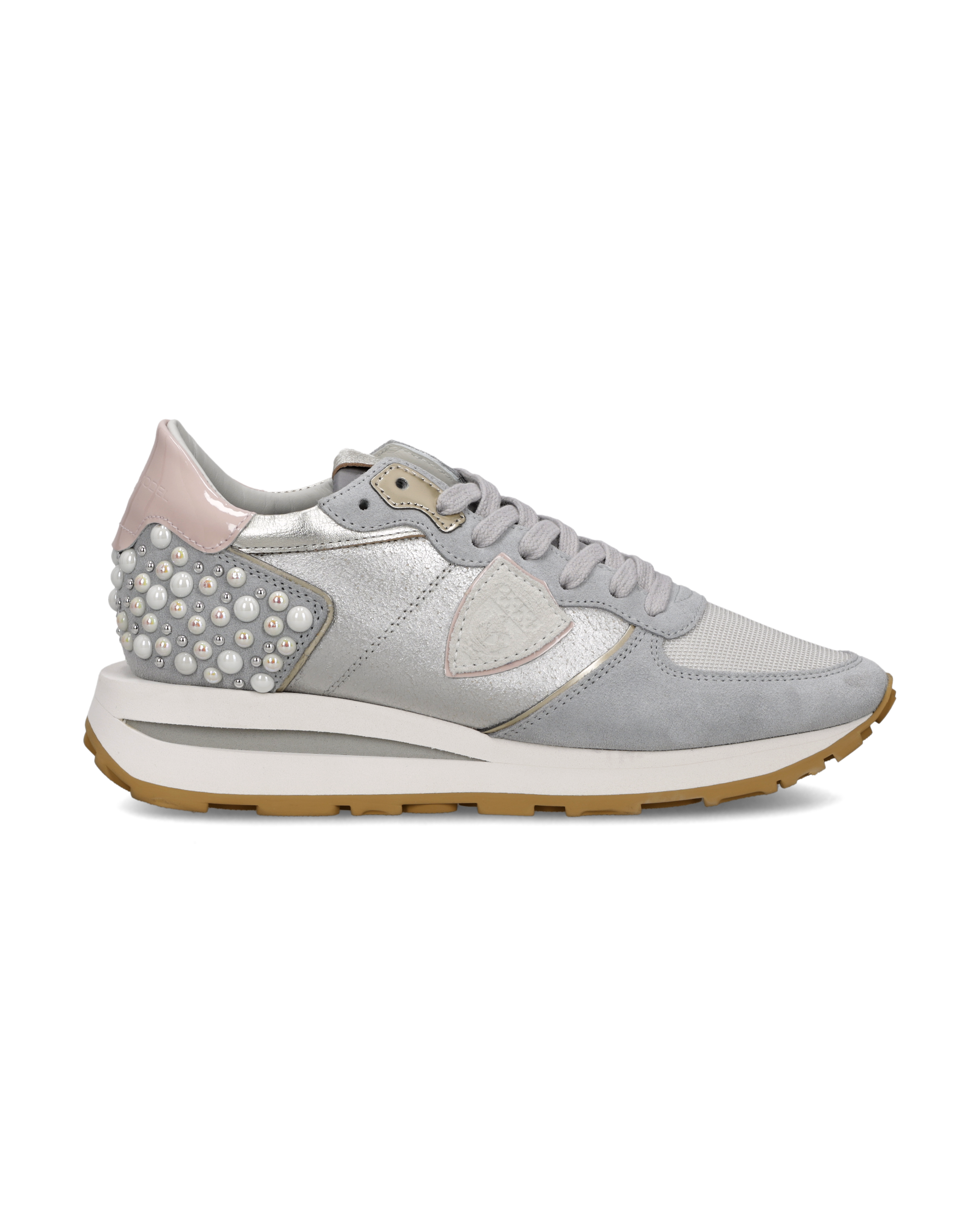 philippe-model-tropez-haute-sneaker-damen-silber-rosa-perlen image 1