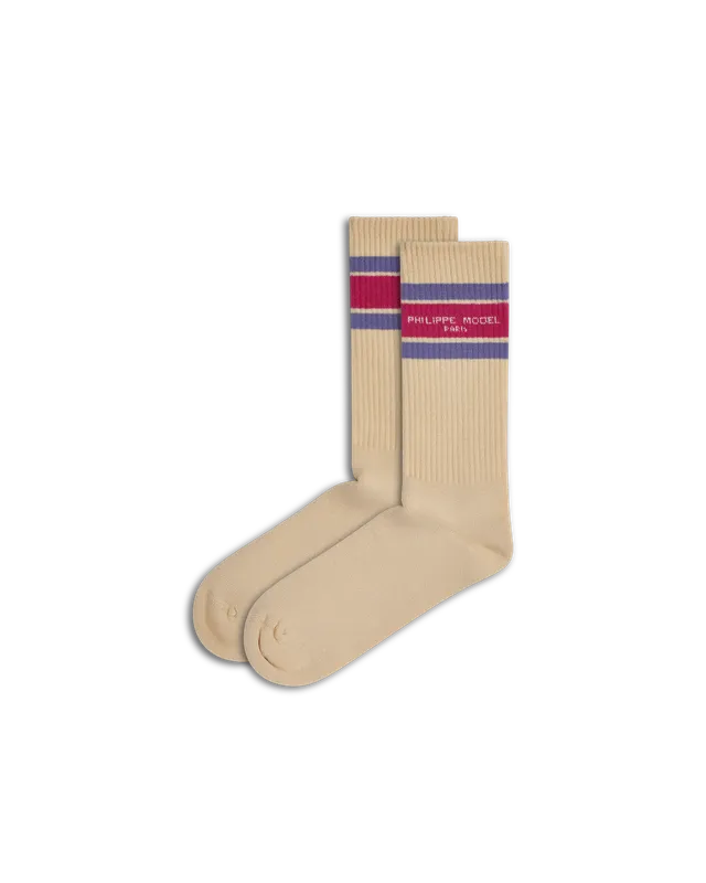 philippe-model-socken-baumwolle-beige-fuchsia-violett image 1