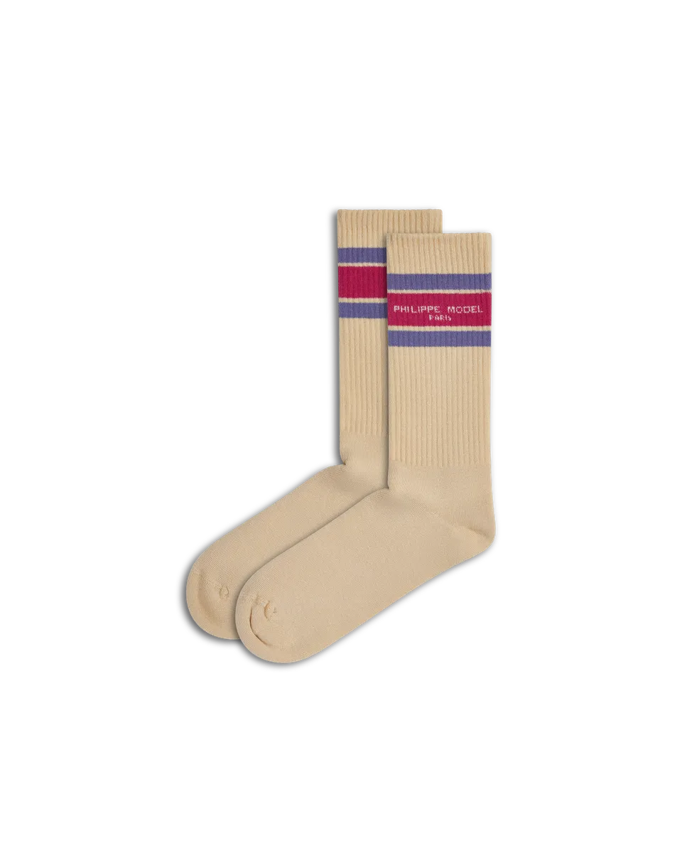 philippe-model-socken-baumwolle-beige-fuchsia-violett image 1
