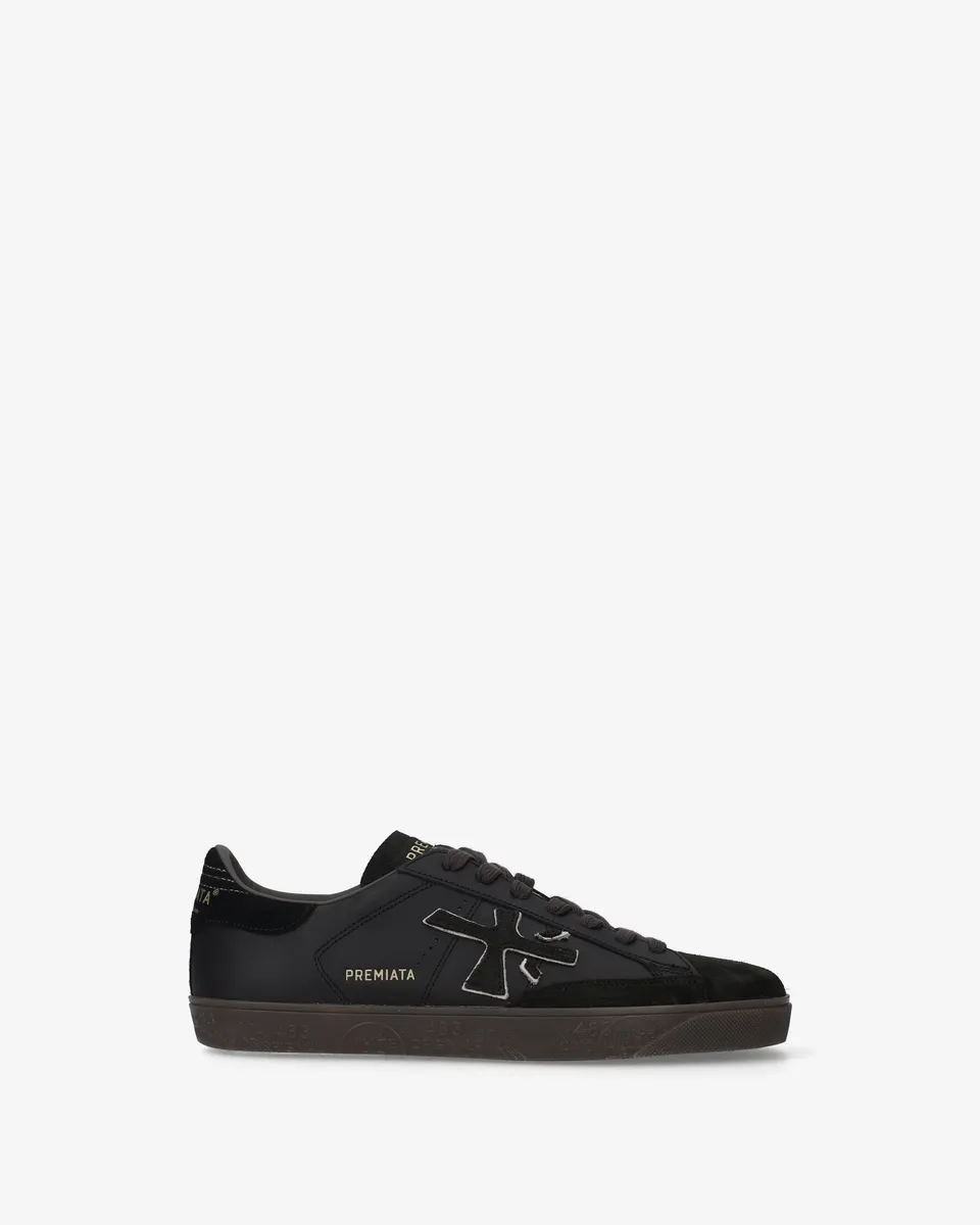 premiata-steven-8484-herren-sneaker-schwarz-leder-suede-mit-2-cm-sohle image 1