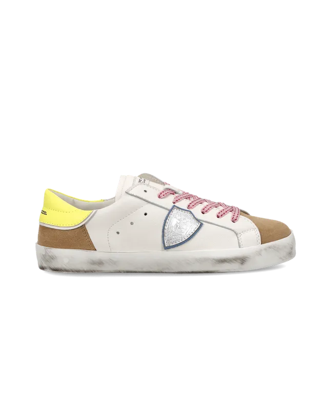 philippe-model-prsx-junior-blanc-cognac-jaune-fluo-sneaker image 1