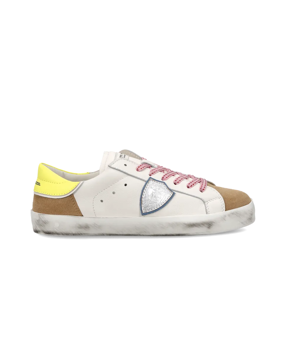 philippe-model-prsx-junior-blanc-cognac-jaune-fluo-sneaker image 1