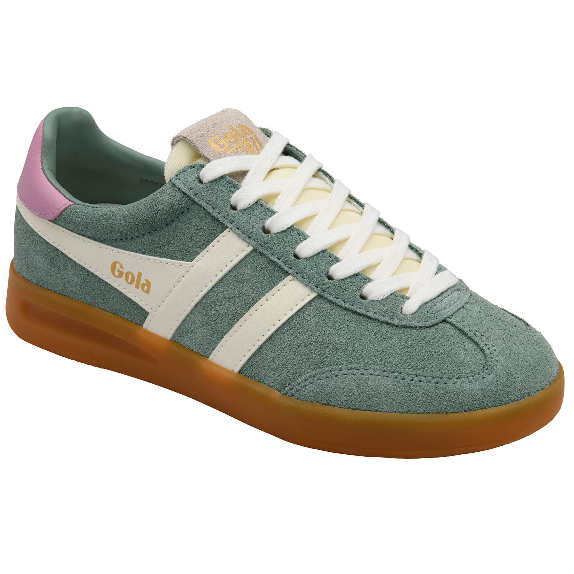gola-cyclone-sneaker-f-r-damen-wildleder-gr-n-off-white-bonbonrot image 2
