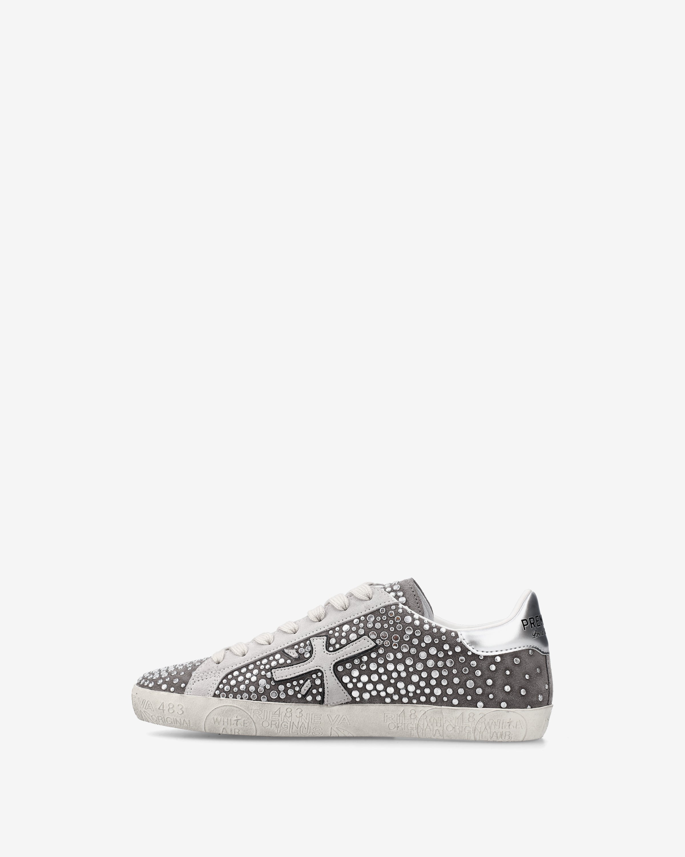 premiata-stevend-7850-damen-sneaker-suede-hellgrau-silber-glam image 3