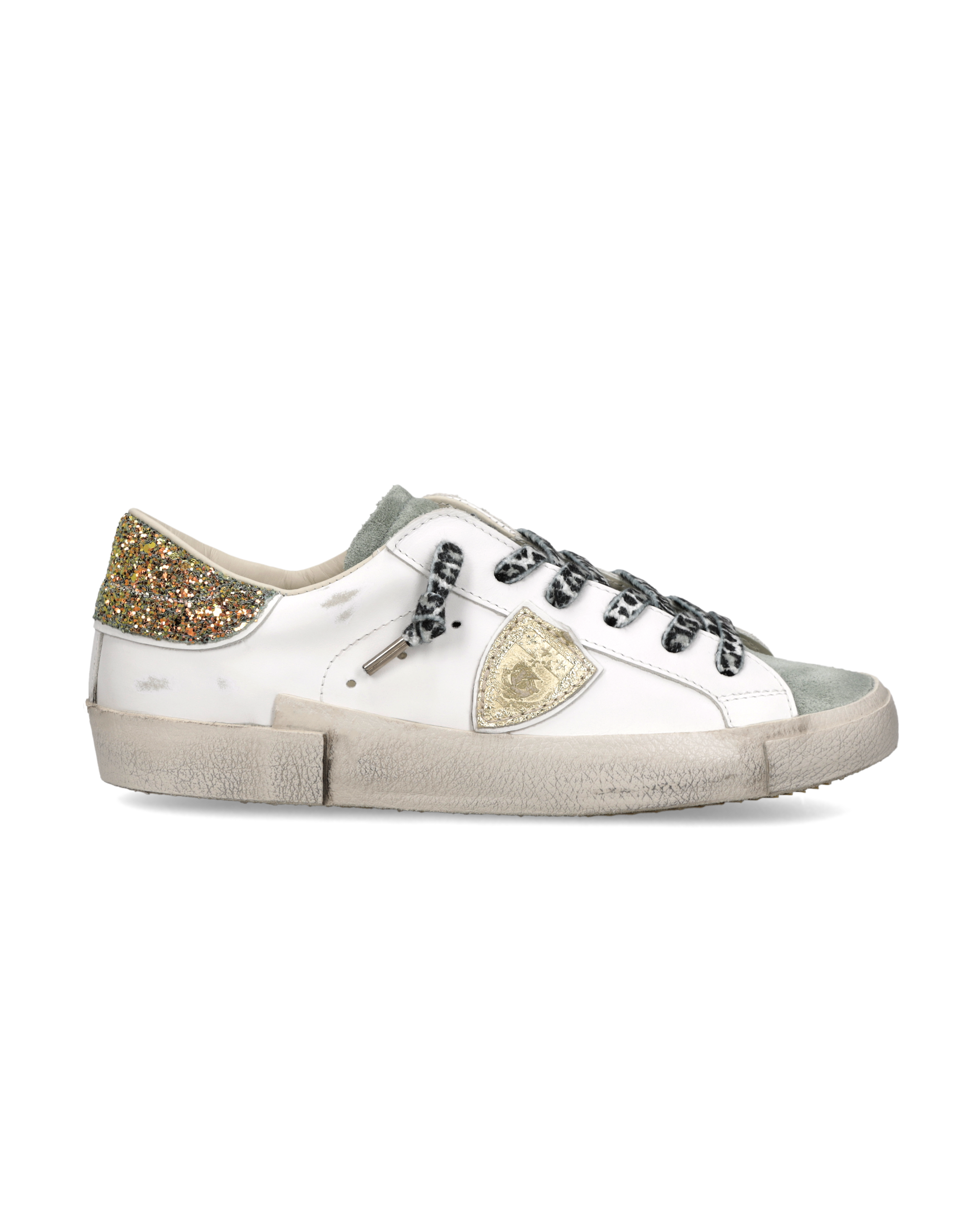 philippe-model-prsx-sneaker-damen-wei-hellblau-gold-mit-glitzer-fersenkappe image 1