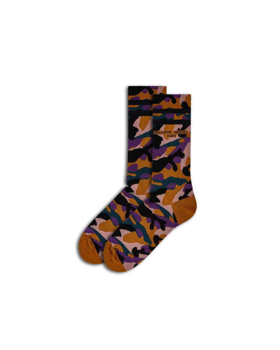 philippe-model-baumwoll-socken-orange-violett-schwarz image 1