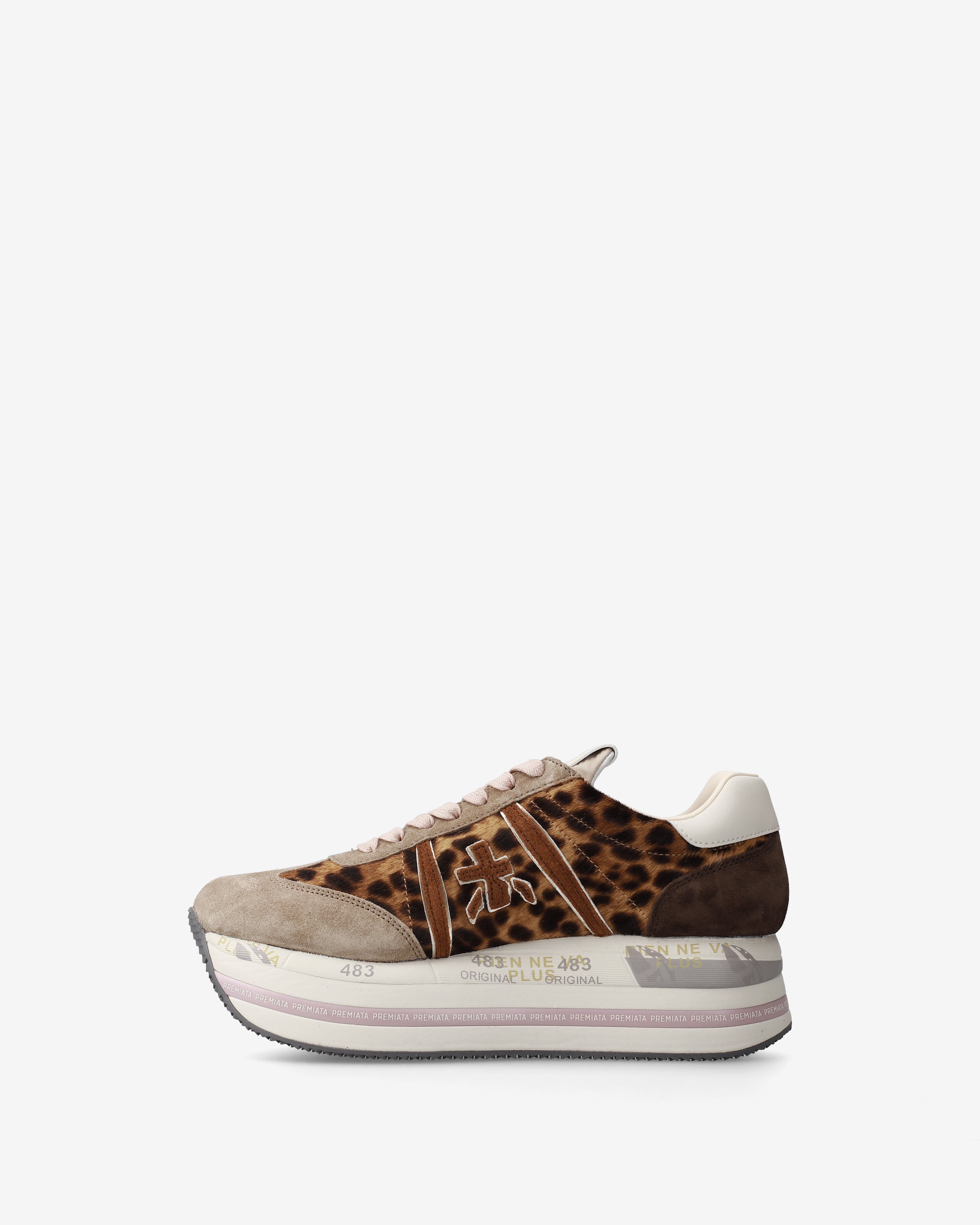 premiata-beth-7741-sneaker-beige-braun-animalier-suede-cavallino-maxi-sohle image 3